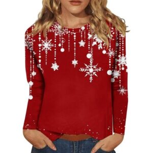 Womens Christmas T Shirts,Christmas Women Tops Xmas Long Sleeve Tee Shirts 2024 Women Winter Fashion Holiday Outfits