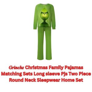 𝑮𝒓𝒊𝒏𝒄𝒉𝒔 Christmas Family Pajamas Matching Sets Long sleeve Pjs Two Piece Round Neck Sleepwear Home Set