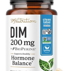 DIM Supplement 200 mg | Estrogen Balance for Women & Men | Hormonal Acne, Hormone Balance, Menopause & Antioxidant Support | Clean Label Project Certified, Vegan & Soy Free Diindolylmethane | 60 Ct.